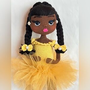 Handmade Amigurumi ballerina  baby doll yellow  tutu dress